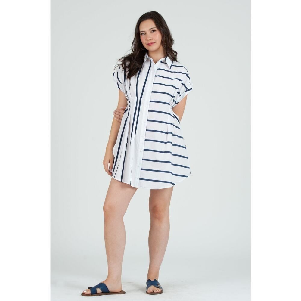 NWT Lucca Striped Button Down Shirt Dress Size S Blue White Lightweight Mini